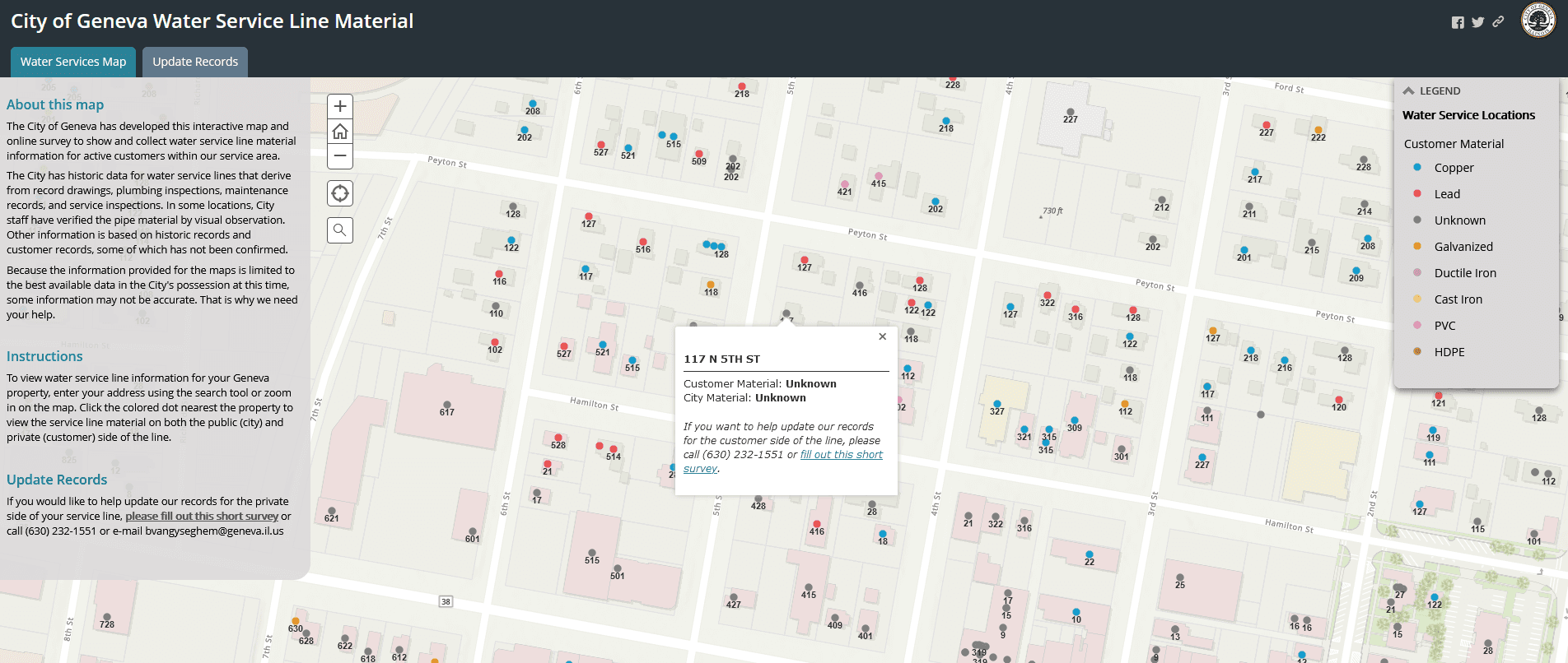 Water Service Line Survey Map Opens in new window