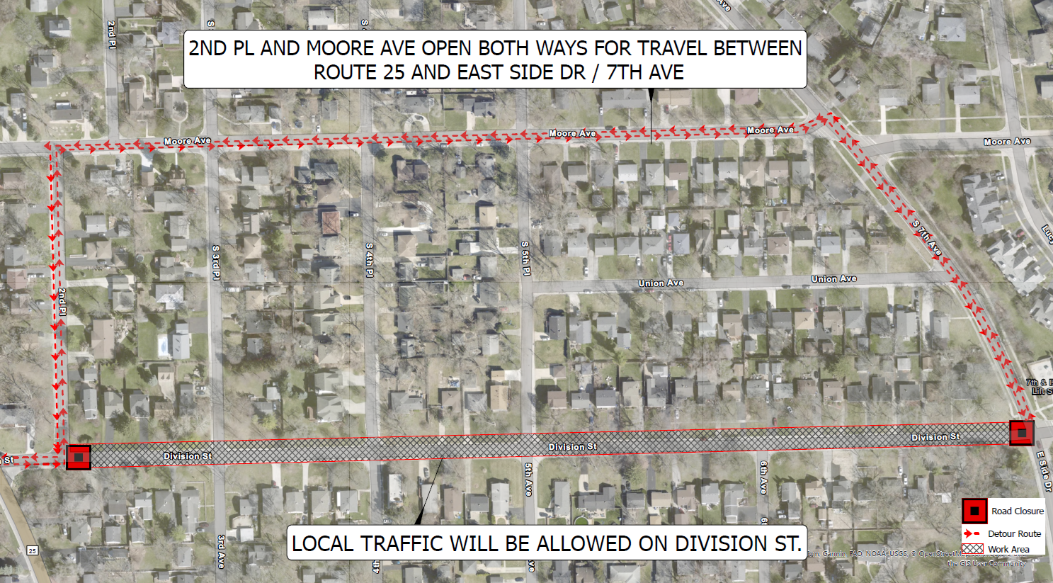 Division Street  Water Main Detour Map